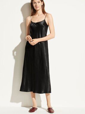 Vince Satin Slip Midi Dress Black Japanese Satin NWT Size XS S M $295